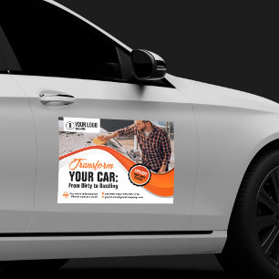 Orange Car Washing Waxing Auto Detailing Service Magnet