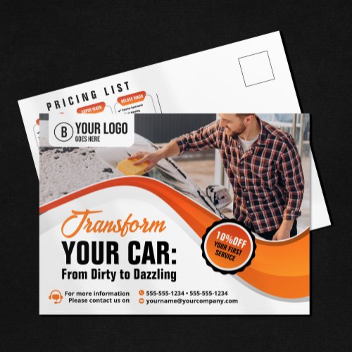 Orange Car Washing Waxing Auto Detailing Service Postcard
