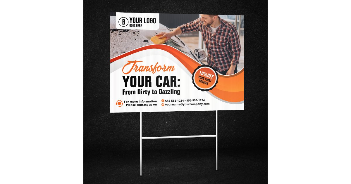 Orange Car Washing Waxing Auto Detailing Service Sign | Zazzle