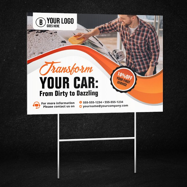 Orange Car Washing Waxing Auto Detailing Service Sign (Creator Uploaded)