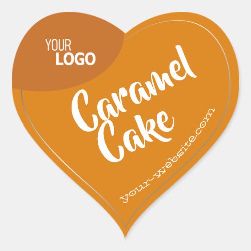 Orange Caramel Silver Frame Logo Template Baking Heart Sticker