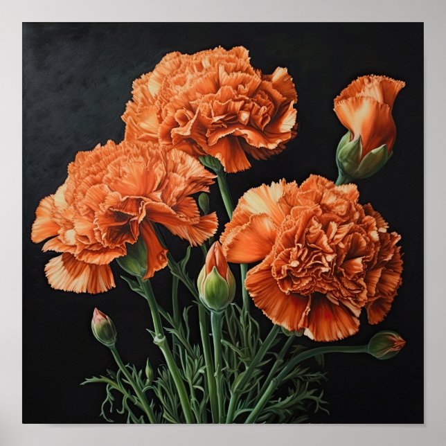 Orange Carnations Flower Art Print Poster (Front)