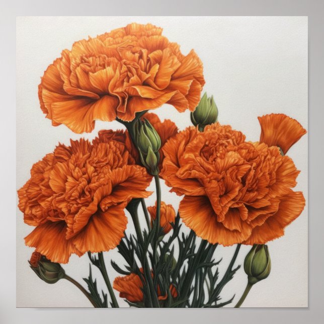 Orange Carnations Flower Art Print Poster (Front)