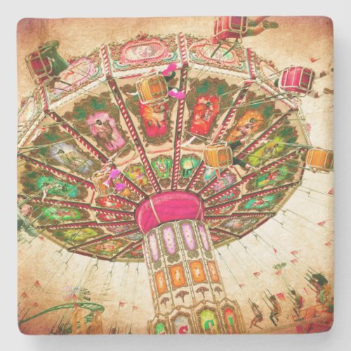 Orange carnival swing ride photo vintage retro stone coaster