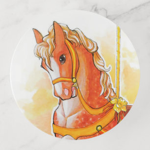 Orange Carousel Horse Round Tray