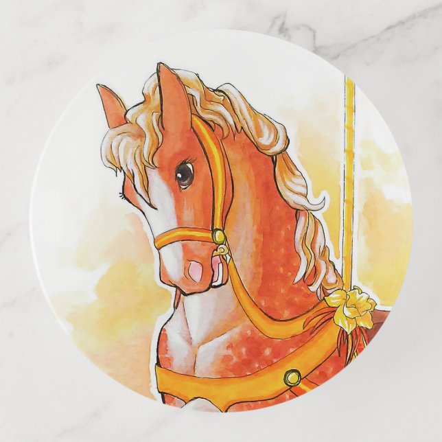 Orange Carousel Horse Round Tray (Front)