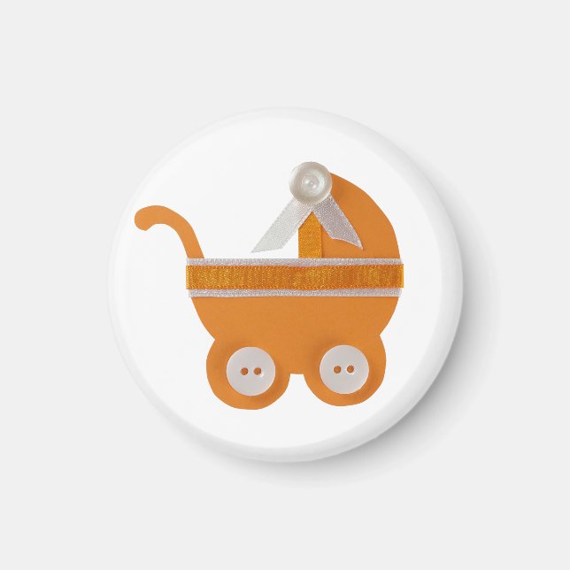 Orange carriage baby shower magnet (Front)