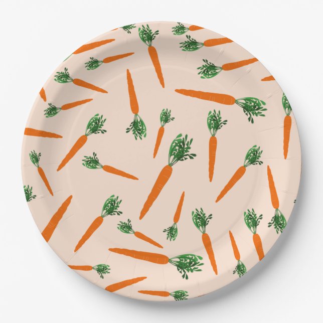 Orange Carrot Pattern Paper Plates (Front)