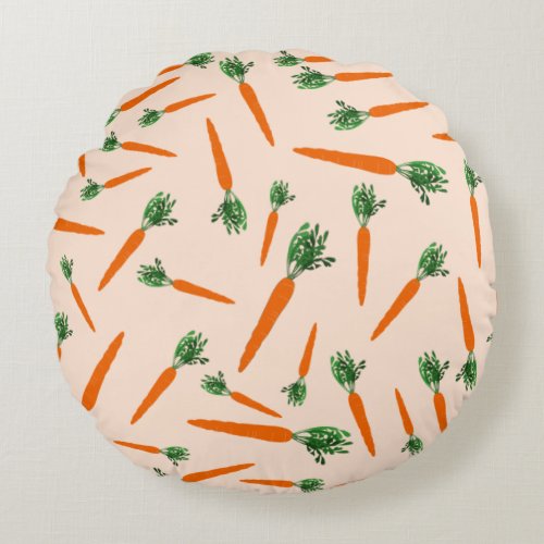 Orange Carrot Pattern Round Pillow