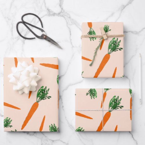 Orange Carrot Pattern Wrapping Paper Sheets