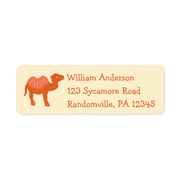 Orange Cartoon Camel Bactrian Return Address Label | Zazzle
