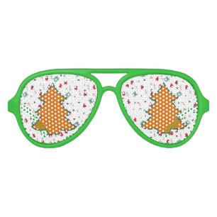 Orange Cartoon Christmas Tree Aviator Sunglasses