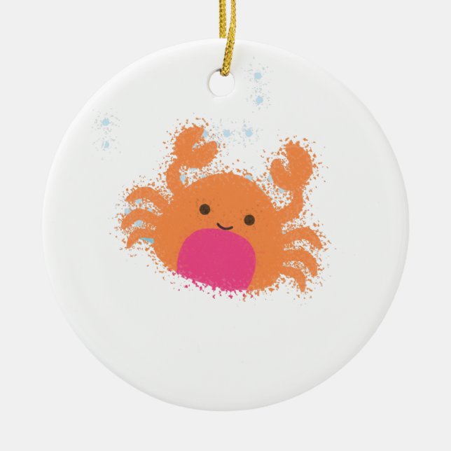 Orange Cartoon Crab Ceramic Ornament (Front)