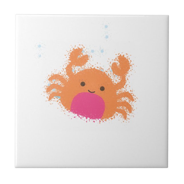 Orange Cartoon Crab Ceramic Tile (Front)
