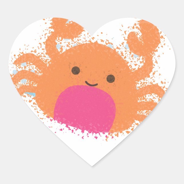Orange Cartoon Crab Heart Sticker (Front)