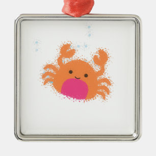 Orange Cartoon Crab Metal Ornament