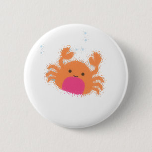 Orange Cartoon Crab Pinback Button