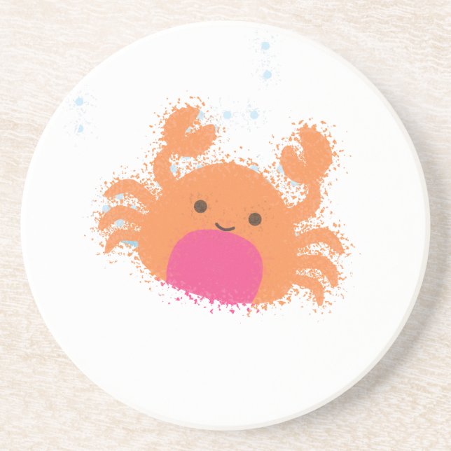 Orange Cartoon Crab Sandstone Coaster (Front)
