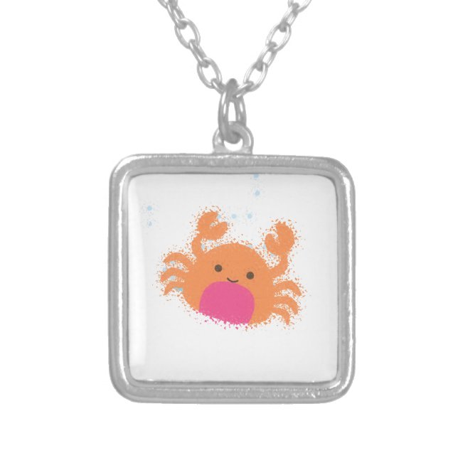 Orange Cartoon Crab Silver Plated Necklace (Front)