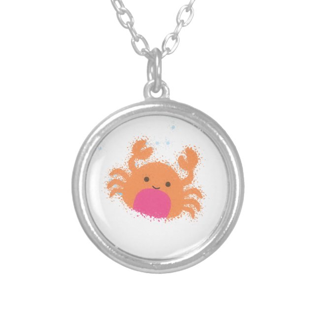 Orange Cartoon Crab Silver Plated Necklace (Front)