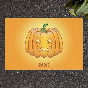 Orange Cartoon Halloween Pumpkin And Custom Text Placemat