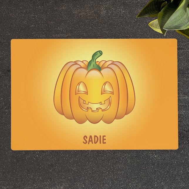 Orange Cartoon Halloween Pumpkin And Custom Text Placemat (Creator Uploaded)
