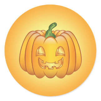 Orange Cartoon Halloween Pumpkin Classic Round Sticker