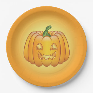 Orange Cartoon Halloween Pumpkin Paper Plates