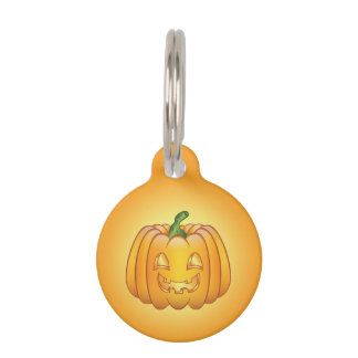 Orange Cartoon Halloween Pumpkin & Pet's Info Pet ID Tag
