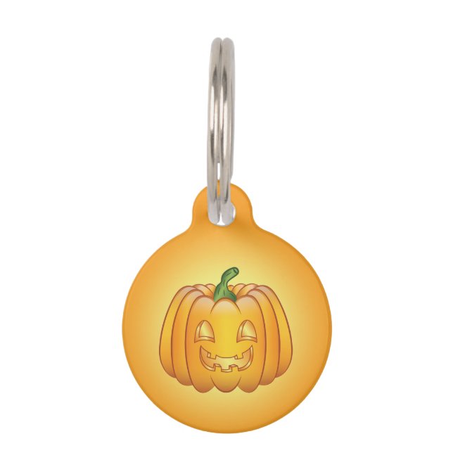 Orange Cartoon Halloween Pumpkin & Pet's Info Pet ID Tag (Front)