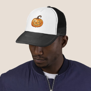 Orange Cartoon Jack O Lantern Pumpkin Halloween Trucker Hat