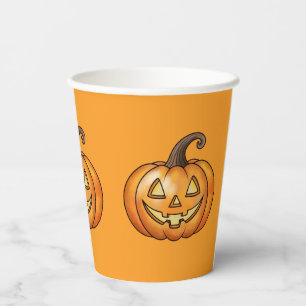 Orange Cartoon Jack O Lantern Pumpkins Halloween Paper Cups