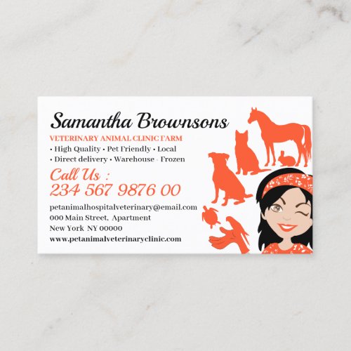Orange Cartoon Pet Animal Appointment Business Card
