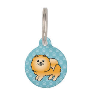 Orange Cartoon Pomeranian Dog And Pet's Info Pet Tag