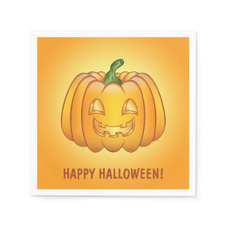 Orange Cartoon Pumpkin And Happy Halloween Text Napkins