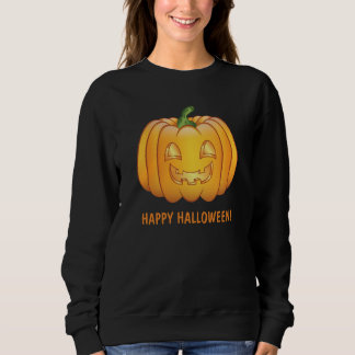 Orange Cartoon Pumpkin And Happy Halloween Text Sweatshirt