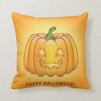 Orange Cartoon Pumpkin And Happy Halloween Text Throw Pillow