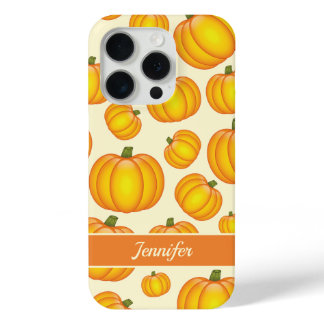Orange Cartoon Pumpkin Pattern &  Custom Name iPhone 15 Pro Case
