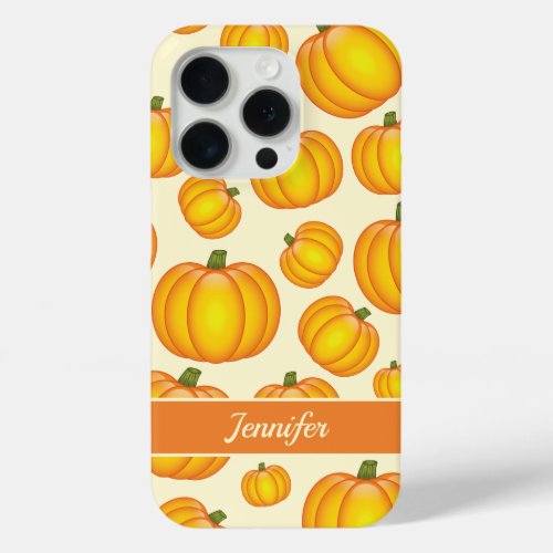 Orange Cartoon Pumpkin Pattern   Custom Name iPhone 15 Pro Case