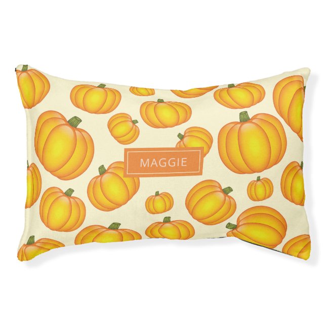 Orange Cartoon Pumpkin Pattern & Custom Pet Name Bed (Front)