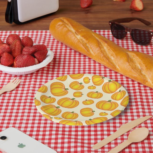 Orange Cartoon Pumpkin Pattern Paper Plates (Picnic)