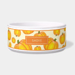 Orange Cartoon Pumpkin Pattern With Custom Name Bowl<br><div class="desc">Destei's cartoon illustration of an orange pumpkin as a pattern. There is also a personalizable text area for a name.</div>