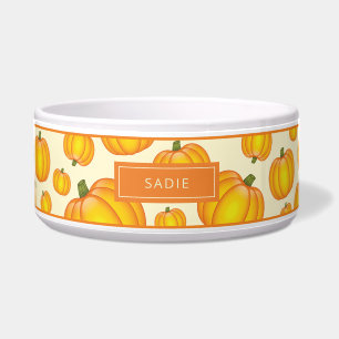 Orange Cartoon Pumpkin Pattern With Custom Name Bowl