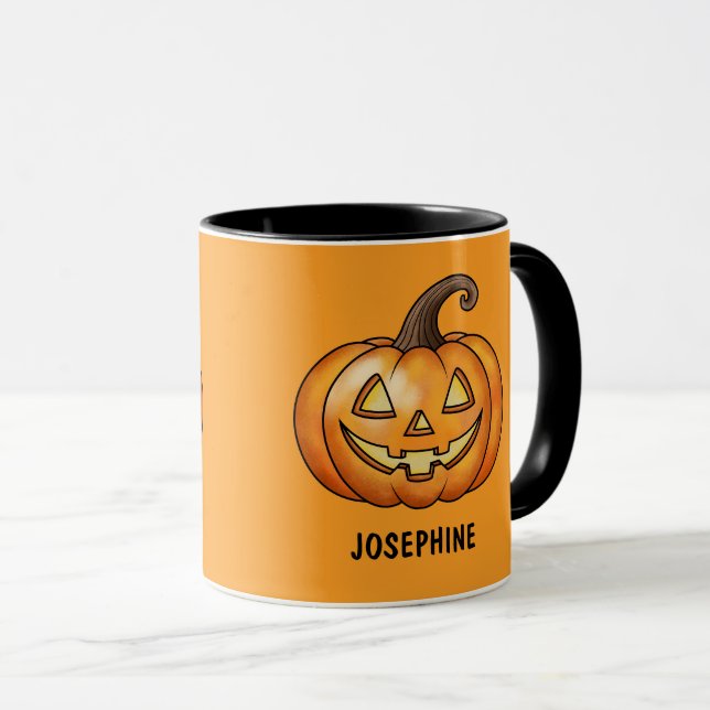 Orange Cartoon Pumpkin With Custom Name Halloween Mug (Front Right)