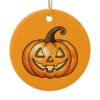 Orange Cartoon Pumpkin With Custom Text Halloween Ceramic Ornament