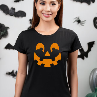 Orange Carved Smiling Pumpkin Face Cute Halloween T-Shirt