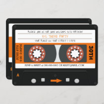 Orange Cassette Tape Retro 80s Birthday Party  Invitation