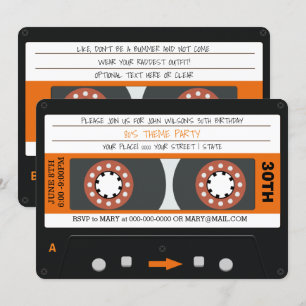 Orange Cassette Tape Retro 80s Birthday Party  Invitation