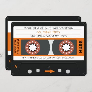 Orange Cassette Tape Retro 80s Birthday Party  Invitation