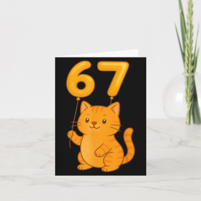Orange Cat 67 Meme Six Seven Balloon Funny Gen Alp Card (Front)